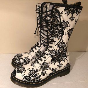 DR Martens White/Black Flocking Floral Boots 8
